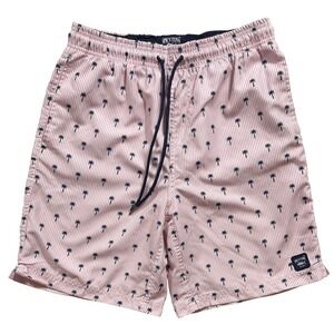 Spicy Tuna Men's Swim Trunks Shorts Small Pink & White Striped w/Palm Trees -640